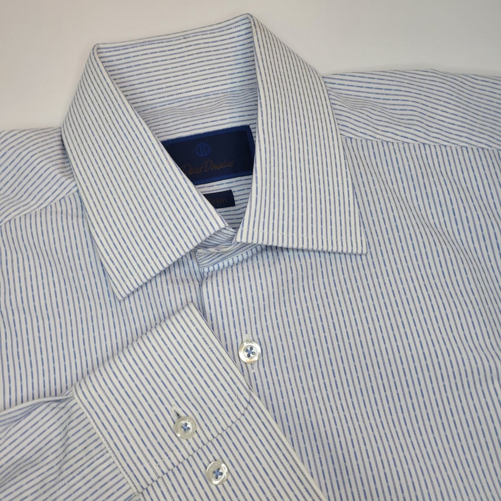 David Donahue Dress Shirt Mens 15.5 32/33 Blue White Striped Excellent Trim Fit